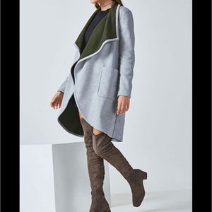FABLETICS MOSCOW COAT DRAPED CARDIGAN DUSTER GREEN FLEECE GRAY SIZE Small